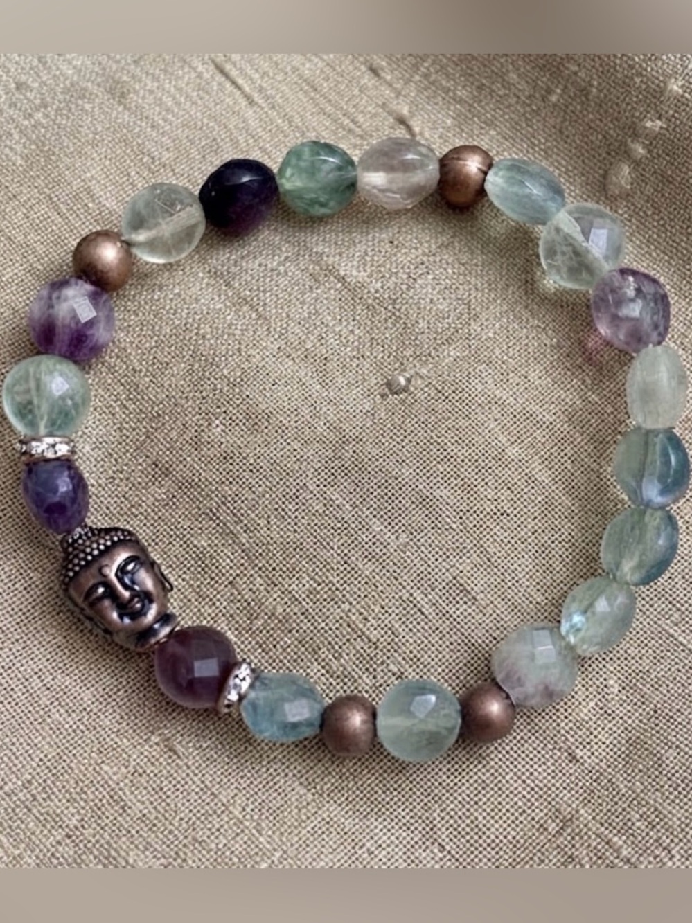 Multicolor Fluorite Beaded Bracelet with Buddha Charm